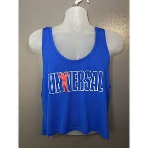 Universal USA Tank Top Womens Medium Blue Cropped Graphic Gym Fitness Muscle